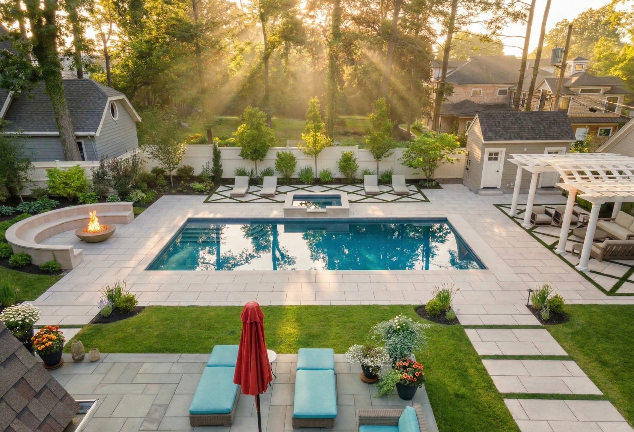 Aerial view of a Santucci-built Sterling Drive estate landscape